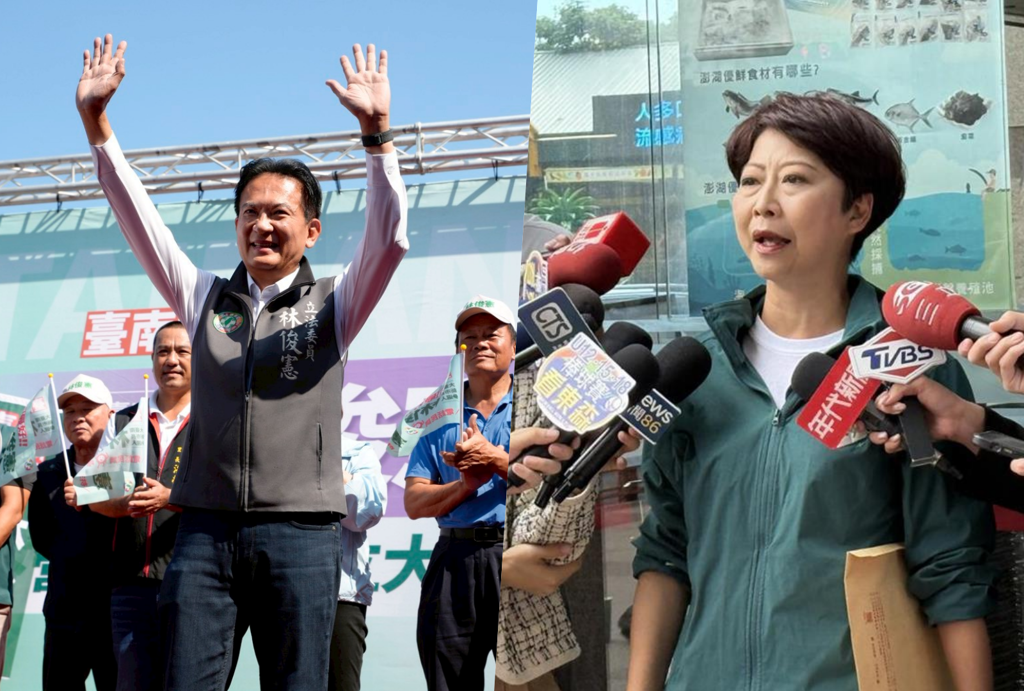 林俊憲(左)日前民調(diào)出現(xiàn)純綠支持度超車陳亭妃(右)的趨勢，臺南初選白熱化。（合成圖／林俊憲臉書、資料照）