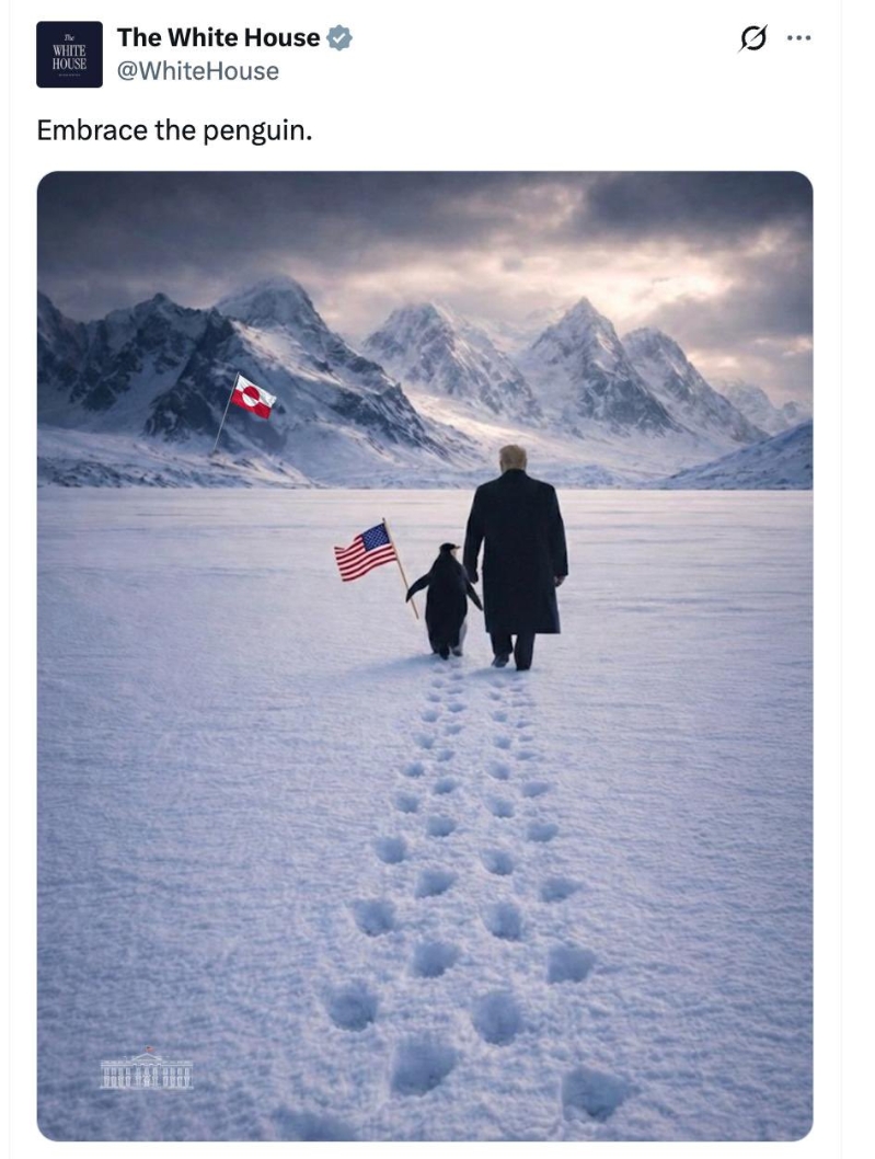 白宮在X貼上這張合成圖，鬧出大笑話。